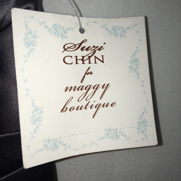 SUZI CHIN one shoulder ruched dress Sz 4 gray satin New - Picture 2 of 7